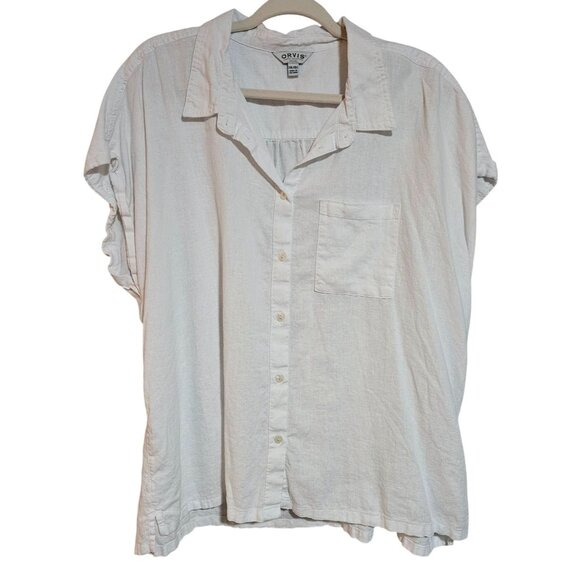 Orvis Womens Oversized White Linen Blend Button-Up Shirt - Picture 1 of 13